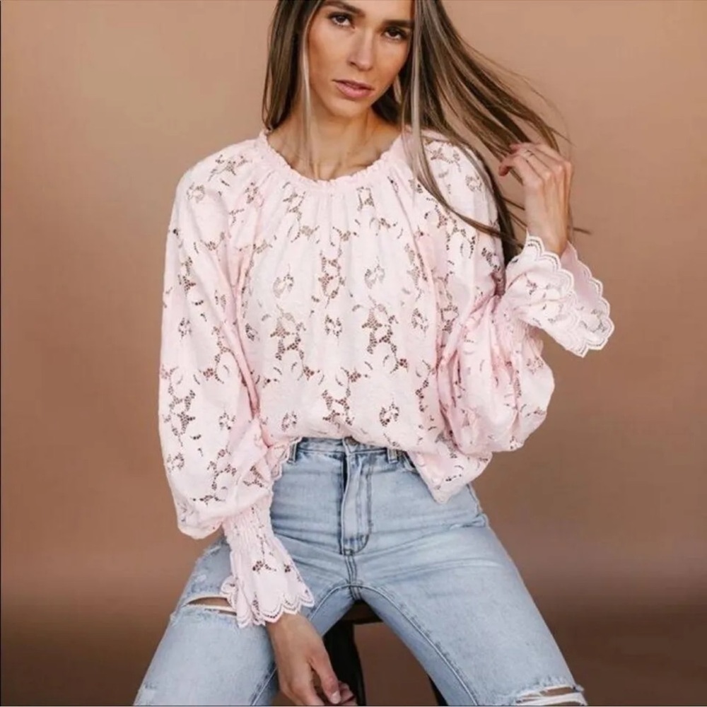 NWT Free People Olivia Lace Top Soft Pink Size: Small